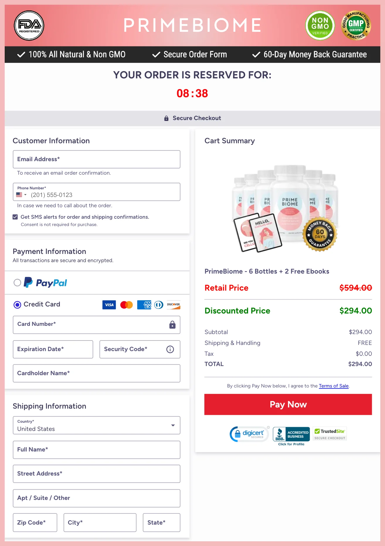Prime Biome payment page